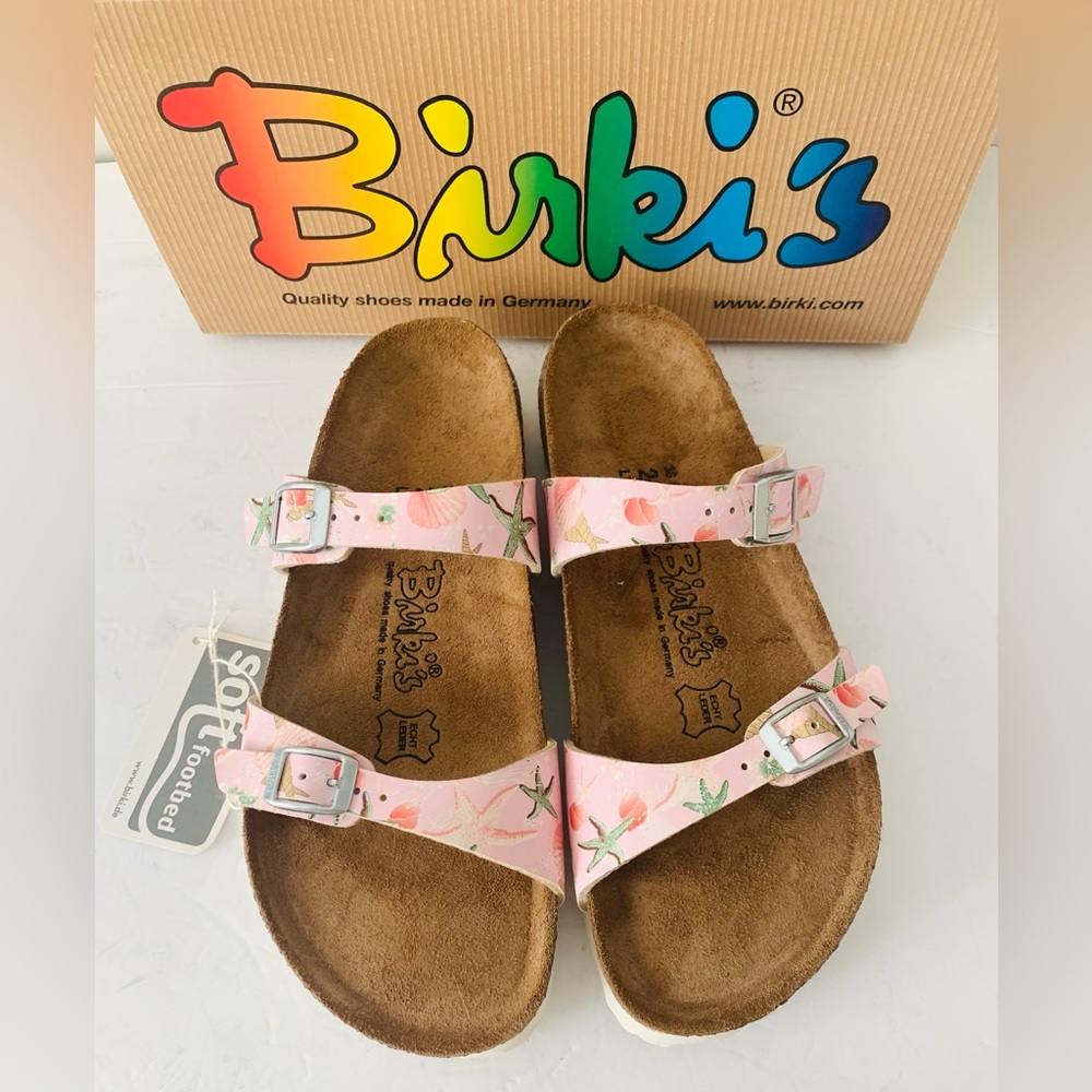 NWT Birki’s by Birkenstock Tahiti Soft Birko Flor Soft Footbed Sandals Sz 7 Pink